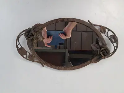 Antieke Franse Art Deco wandspiegel van smeedijzer (fer forgé) – kavel bij De Kringwinkel, Waardamme