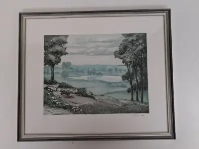 Atmosferisch landschapsets door Frans Hebbelinck, 30 /350 – kavel bij De Kringwinkel, Waardamme