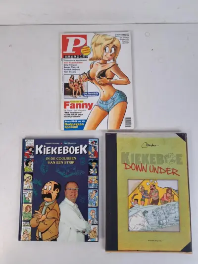 Drie publicaties rond de Vlaamse stripreeks De Kiekeboes (van tekenaar Merho) – kavel bij De Kringwinkel, Waardamme