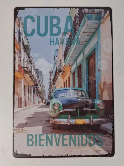 Decoratief retrometaalbord: Cuba – kavel bij De Kringwinkel, Waardamme