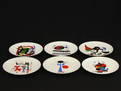 Joan Miro Set van 6 dessertborden met reproducties van werken van de kunstenaar – kavel bij De Kringwinkel, Antwerpen