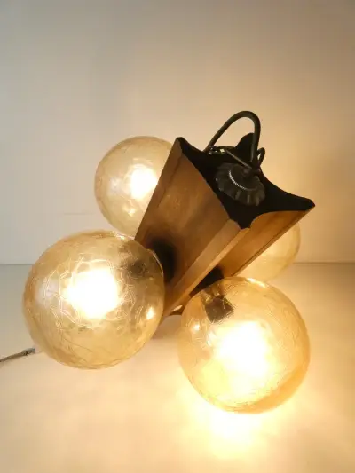 Vintage Jaren '70 Hanglamp / Kroonluchter met 4 Lichtpunten (Met Garantie!) – kavel bij De Kringwinkel, Heverlee