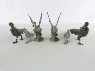 Set van 6 metalen vogelbeeldjes – 2 eenden en 2 fazantenkoppels – kavel bij De Kringwinkel, Heverlee