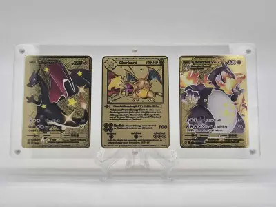 Metalen Pokémon Charizard kaarten in luxe acryl display – kavel bij Onlineveilingmeester, Groningen