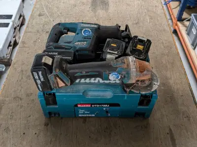 Accu haakse slijper en reciprozaag, Makita, incl. accu's en koffer – kavel bij Onlineveilingmeester, Heerenveen