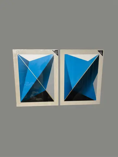 Blauwe geometrische schilderij modern in lijst – kavel bij GSD Auctions, Zoeterwoude