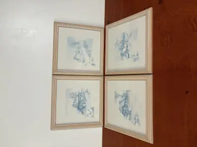 Set van 4 ingelijste ets van 4 seizoenen – kavel bij GSD Auctions, Zoeterwoude
