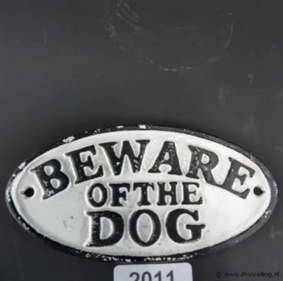 IJzeren schild beware of the dog – kavel bij ProVeiling