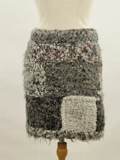 CHANEL - luxe patchwork rok met pailletten, wol, mohair, alpaca en cashmere – kavel bij De Kringwinkel, Antwerpen