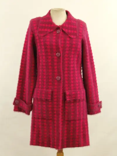 Twinset Actitude - knappe vest in fuchsia en framboosroze pied-de-poule – kavel bij De Kringwinkel, Antwerpen