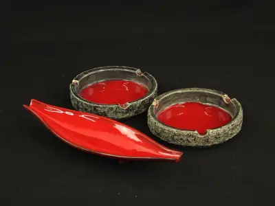 Mid-Century Fat Lava Set Jaren 60/70 • Twee Asbakken & Bootvorm Schaal – kavel bij De Kringwinkel, Antwerpen