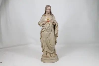 Antiek gipsen beeld: Heilig Hart van Jezus – kavel bij De Kringwinkel, Brecht