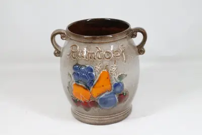 Vintage keramische Rumtopf pot met fruitdecoratie – kavel bij De Kringwinkel, Brecht