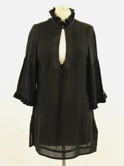 Essentiel Antwerp - zwarte zijden blouse met ruffles - maat 38 – kavel bij De Kringwinkel, Antwerpen