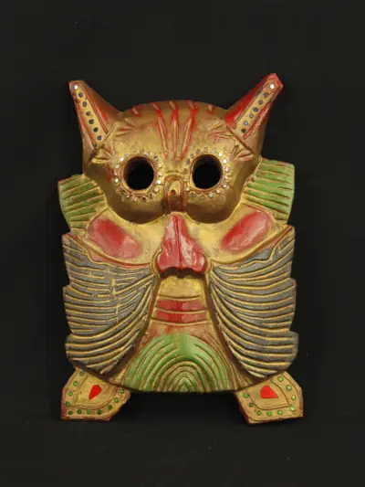 Decoratief uilenmasker / wandmasker – handbeschilderd – kavel bij De Kringwinkel, Antwerpen
