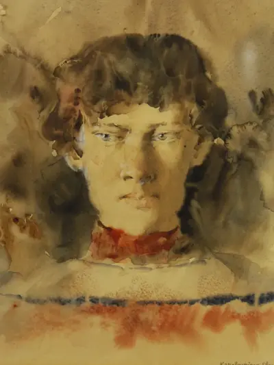 Slava Korobeynikov (°1968) – gesigneerde aquarel, portret – kavel bij De Kringwinkel, Antwerpen