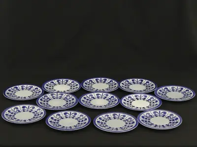 Boch La Louviere Belgium set van 12 vintage dessertborden met Nevada decor – kavel bij De Kringwinkel, Antwerpen