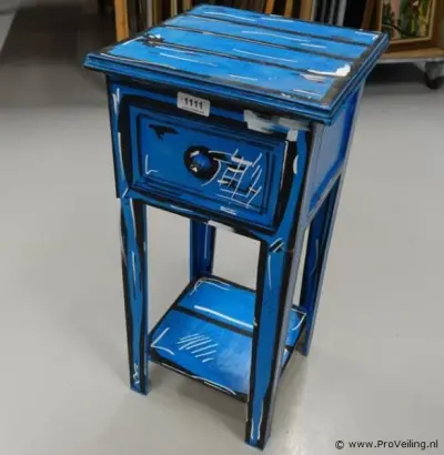 Door kunstenaar beschilderde antieke telefoontafel met lade – kavel bij ProVeiling, Wageningen