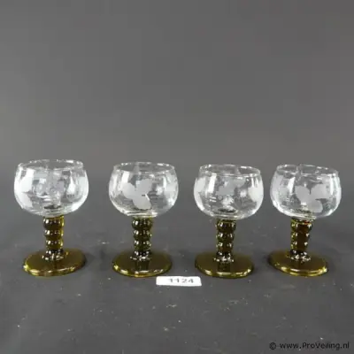 4 vintage glazen geëtste Roemers – kavel bij ProVeiling, Nederland