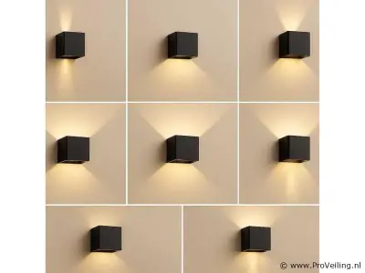 6 x Wandlamp – Tweerichtings LED – Kubus – 2 x 5W – Zwart – kavel bij ProVeiling