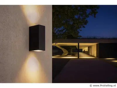 6 x Buiten Wandlamp – GU10 – Rechthoek – Dubbele Lichtuitgang – IP65 – Zwart – kavel bij ProVeiling