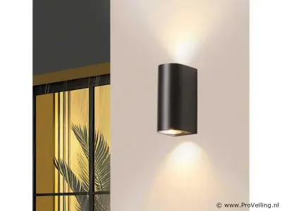 10 x Buiten Wandlamp – GU10 – Dubbele Lichtuitgang – IP65 – Zwart – kavel bij ProVeiling
