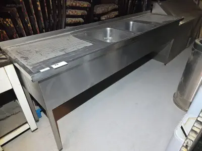 RVS dubbele spoeltafel – kavel bij Auctim, Tournai