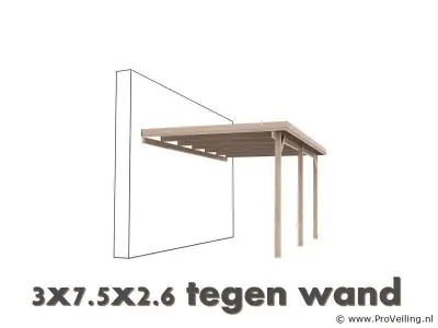 Carport tegen muur - 750x300x260cm – kavel bij ProVeiling, Hamont