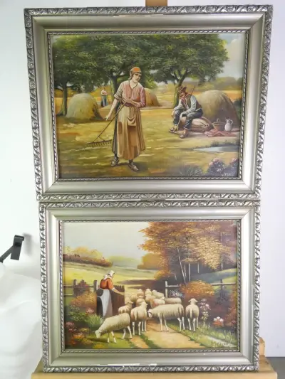 Set van 2 Klassieke Schilderijen – F. Fobbe – Landelijke Scènes (Olieverf op Doek) – kavel bij De Kringwinkel, Heverlee