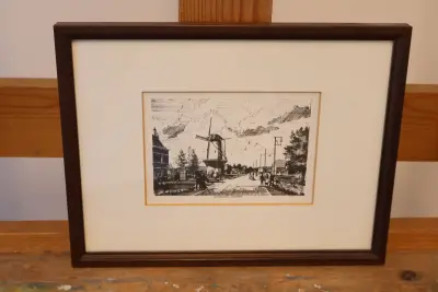Ingelijste zwart-wit ets - Zoetermeer – kavel bij GSD Auctions, Zoeterwoude