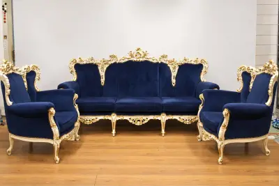 Antieke Rococo zitmeubel, Bankstel - fluwele Bekleding – kavel bij GSD Auctions, Zoeterwoude