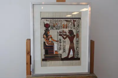 Ingelijste Egyptische papyrus afbeelding – kavel bij GSD Auctions, Zoeterwoude