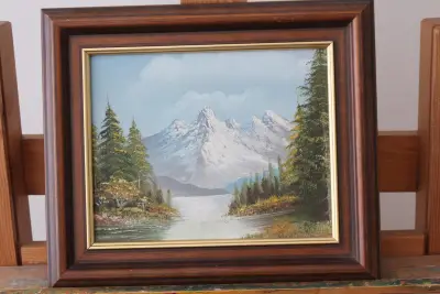 Olieverfschilderij met berglandschap in lijst – kavel bij GSD Auctions, Zoeterwoude