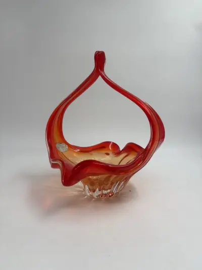 Verrerie de Braine-le-Comte vintage glazen mandje – 'Artisanat Belge' – kavel bij De Kringwinkel, Gent