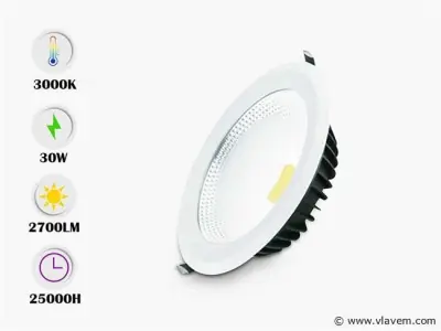 10 x LED Downlight – 30W – 6500K Koud Wit – COB – IP20 – kavel bij Vlavem