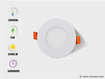 25 x LED Paneel – Rond Inbouw – 5W – 3000K Warm Wit – IP20 – kavel bij Vlavem