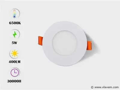 25 x LED Paneel – Rond Inbouw – 5W – 6500K Koud Wit – IP20 – kavel bij Vlavem