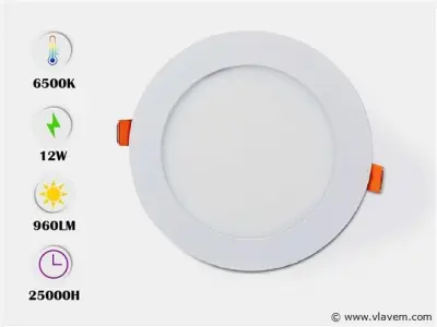 20 x LED Paneel – Rond Inbouw – 12W – 6500K Koud Wit – IP20 – kavel bij Vlavem