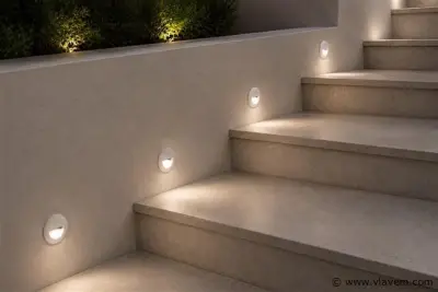 6 x LED Trapverlichting 3W – 3000K Warm Wit - Rond – Wit – IP54 – ICON-R – kavel bij Vlavem