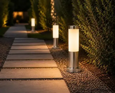 4 x Buitenlamp Tuinpaal – E27 – Chroom – IP44 – 325mm – DEFNE-3 – kavel bij Vlavem