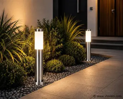 4 x Buitenlamp Tuinpaal – E27 – Chroom – IP44 – 500mm – DEFNE-4 – kavel bij Vlavem