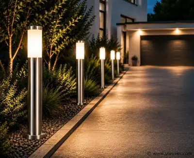 4 x Buitenlamp Tuinpaal – E27 – Chroom – IP44 – 800mm – DEFNE-5 – kavel bij Vlavem