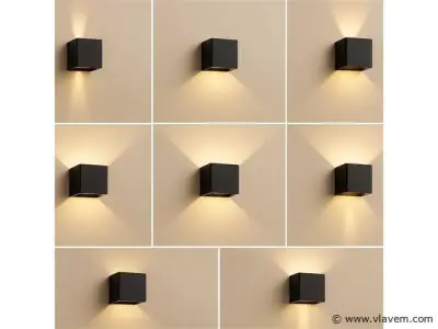 6 x Wandlamp – Tweerichtings LED – Kubus – 2 x 5W – Zwart – kavel bij Vlavem
