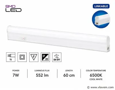 10 x LED Onderbouw Lamp 7W – 6400K Koud Wit - Wit – 60cm – IP20 – SIGMA-7 – kavel bij Vlavem