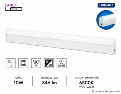 10 x LED Onderbouw Lamp 10W – 6400K Koud Wit - Wit – 90cm – IP20 – SIGMA-10 – kavel bij Vlavem