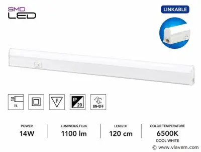 10 x LED Onderbouw Lamp 14W – 6400K Koud Wit - Wit – 120cm – IP20 – SIGMA-14 – kavel bij Vlavem