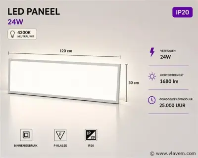 16 x LED Paneel 36W – 4200K Neutraal Wit - 1195x295mm – IP20 – ZODIAC-36 – kavel bij Vlavem