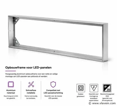 8 x Opbouw Frame voor LED Paneel – 1200x300mm – IP20 – FRAME-30120 – kavel bij Vlavem