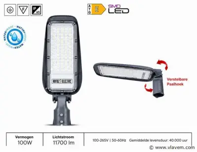 5 x LED Straatlamp 100W – 6400K Koud Wit - Grijs – IP65 – FLORIDA-100 – kavel bij Vlavem