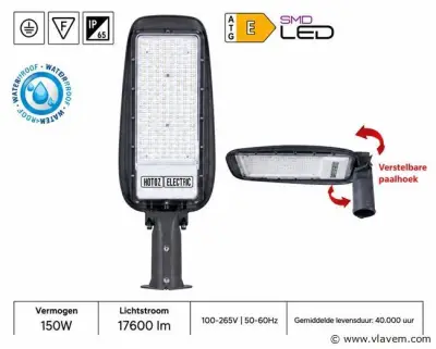 5 x LED Straatlamp 150W – 6400K Koud Wit - Grijs – IP65 – FLORIDA-150 – kavel bij Vlavem